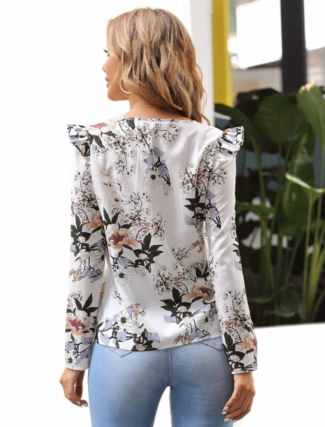 Blusa Mangas Onduladas Floral Talla Extra Chica